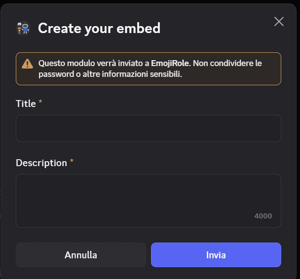 EmojiRole /message_embed_create commands preview