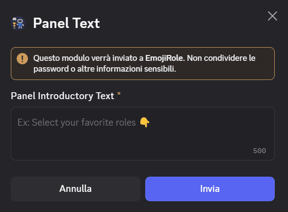 EmojiRole /role create view send preview